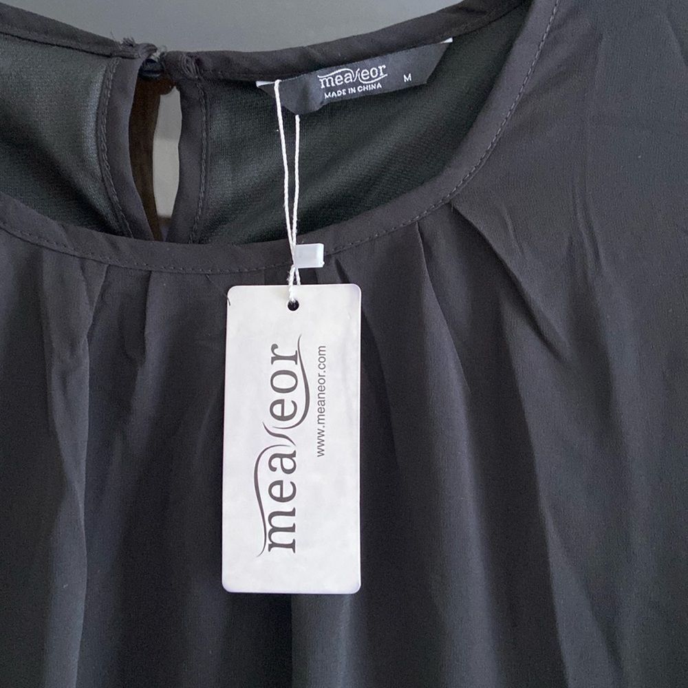 Meaneor Black Lightweight Long Sheer Sleeve Blouse new with tag
